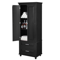 Tall Storage Cabinet With Two Drawers For Bathroom Office, Black Black Mdf