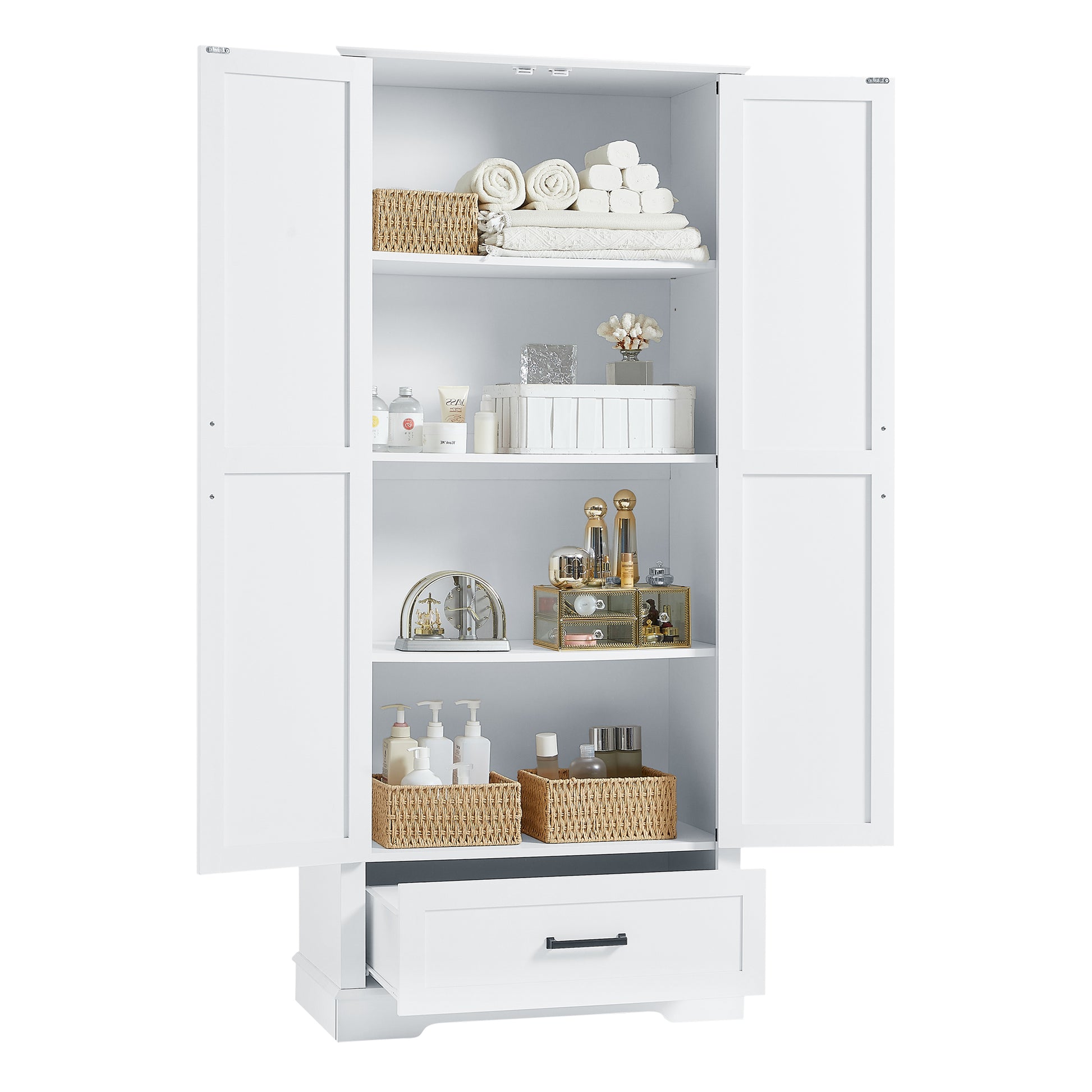 Tall Bathroom Storage Cabinet, Cabinet With Two Doors And One Drawer, Adjustable Shelf, Mdf Board, White White Mdf