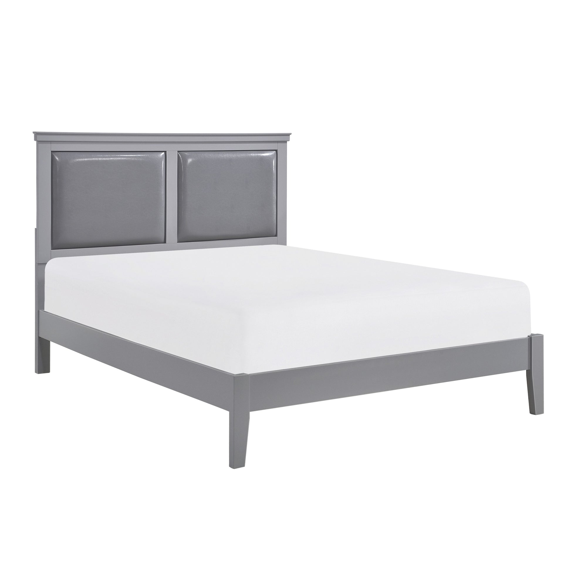 Classic Gray Finish Full Size Panel Bed Upholstered Headboard Wooden Bedroom Furniture 1Pc Box Spring Required Full Gray Wood Bedroom Panel Faux Leather Wood