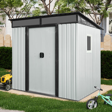 6Ft X 5Ft Outdoor Metal Storage Shed With Window And Transparent Plate For Garden, Lawn White And Black White Black Metal