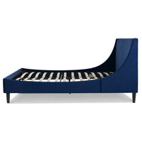 Aspen Vertical Tufted Headboard Platform Bed Set, Queen, Navy Blue Velvet Box Spring Not Required Queen Navy Blue Wood Foam Velvet Velvet