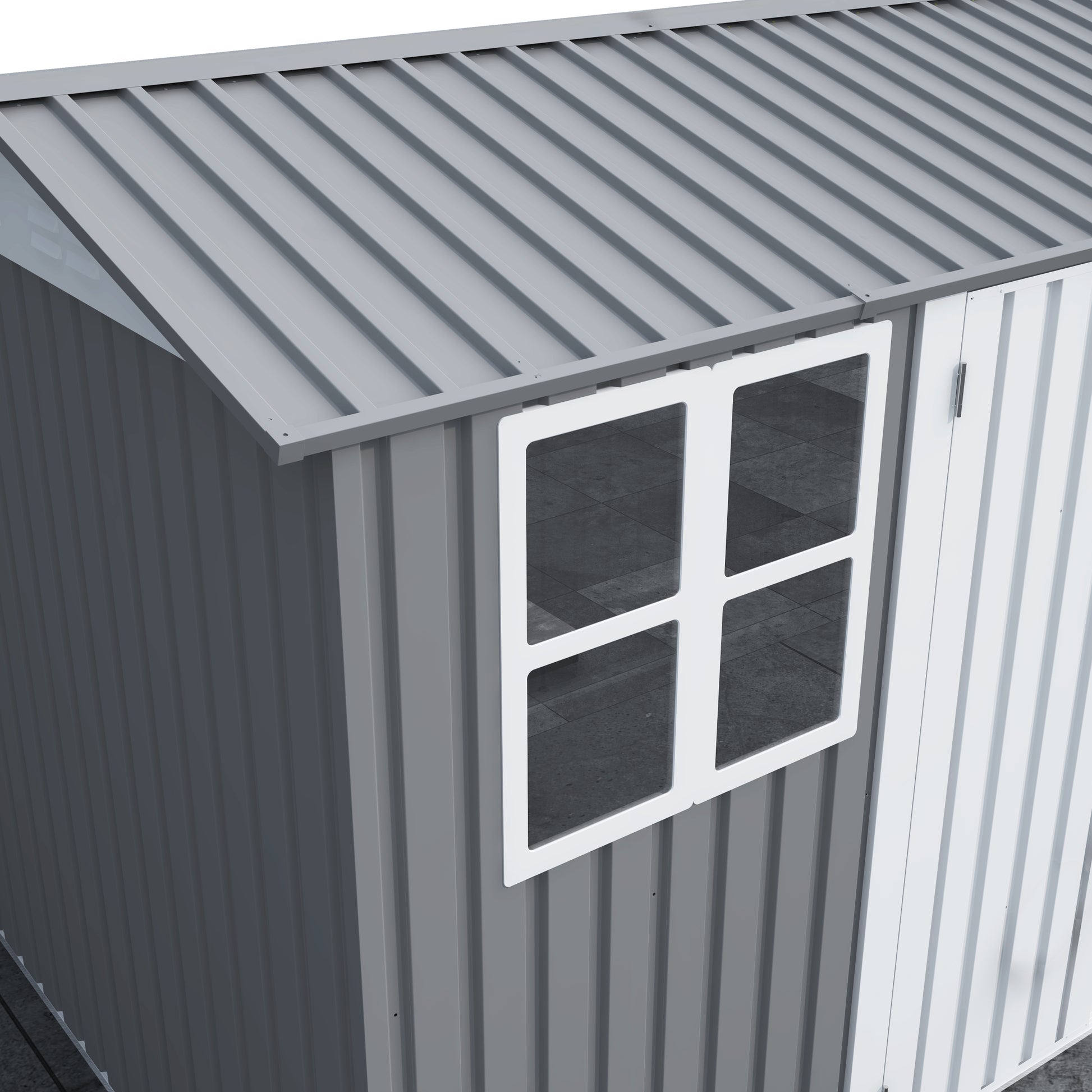 Storage Shed 6 X 8 Ft Large Metal Tool Sheds With Window Grey Rectangular None Garden & Outdoor Modern Year Round Use Anchored Metal