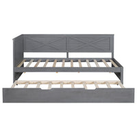 Twin Size Wood Daybed With Trundle And Rustic Guardrail, Ancient Grey Box Spring Not Required Twin Grey Wood Bedroom Solid Wood Mdf