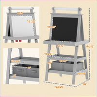 Qaba Easel For Kids, Double Sided Kids Art Easel With Paper Roll, Magnetic Whiteboard, Chalkboard & Storage, Standing Toddler Easel For Painting & Drawing, Gift For Boys, Girls Ages 3 6 Years, Gray Gray Mdf