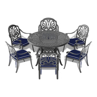 48 Inch Cast Aluminum Patio Dining Table With Black Frame And Umbrella Hole Dining Set Black Rust Resistant Frame Garden & Outdoor Complete Patio Sets Aluminium