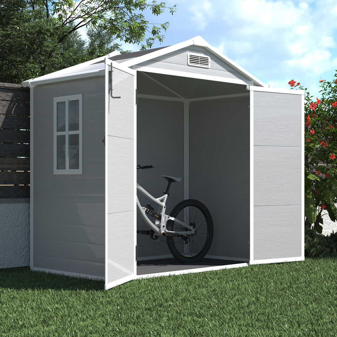 6' X 4.4' Resin Weather Resistant Outdoor Storage Shed With Floor For Garden,Backyard,Pool Tool, Light Grey Gray Polypropylene