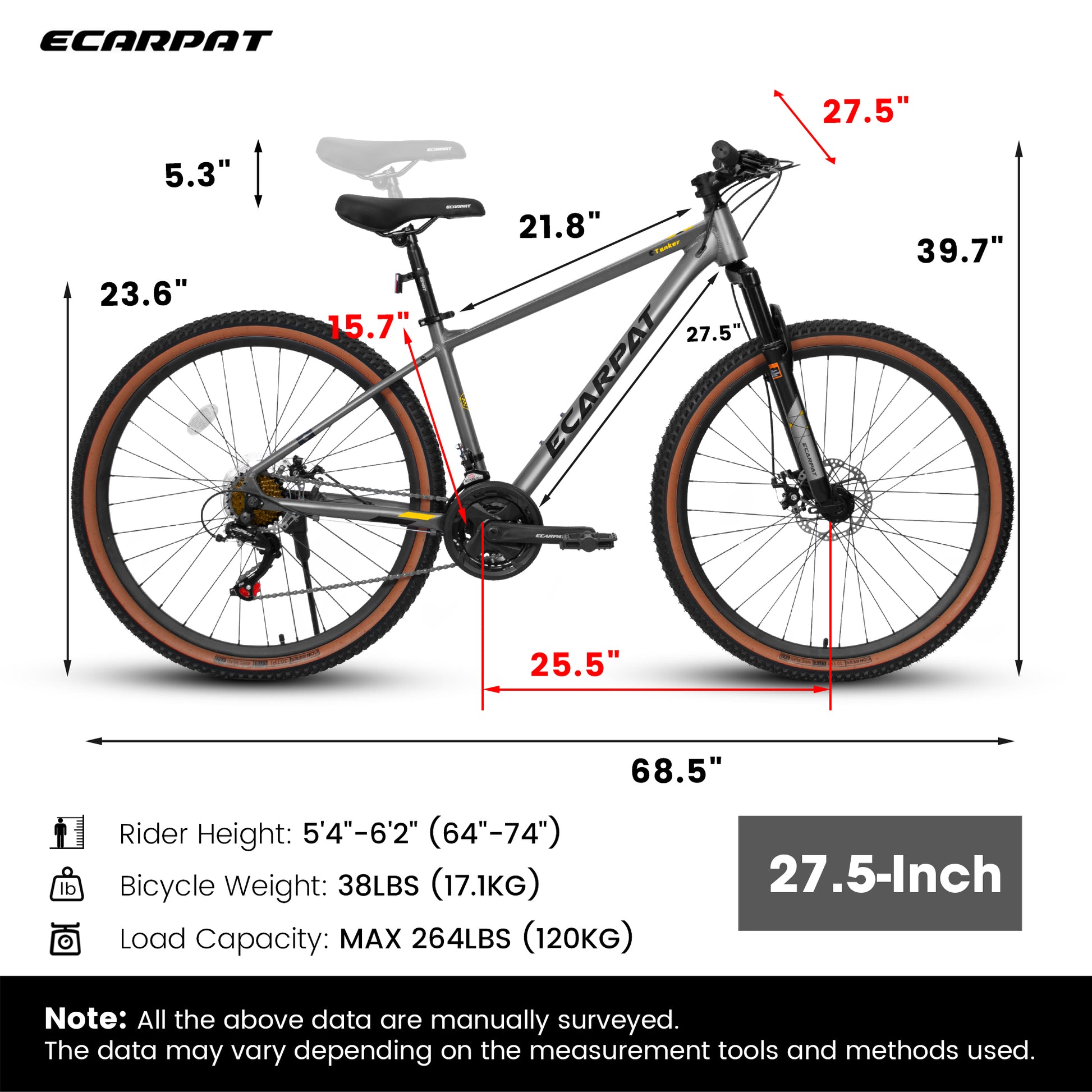 A27312 Mountain Bike 27.5 Inch Wheels, Aluminium Frame 21 Speed Mens Womens Trail Commuter City Mountain Bike, Aluminium Frame Disc Brakes Thumb Shifter Front Fork Bicycles Cycling Gray Without Durable Garden & Outdoor Classic Multifunctional