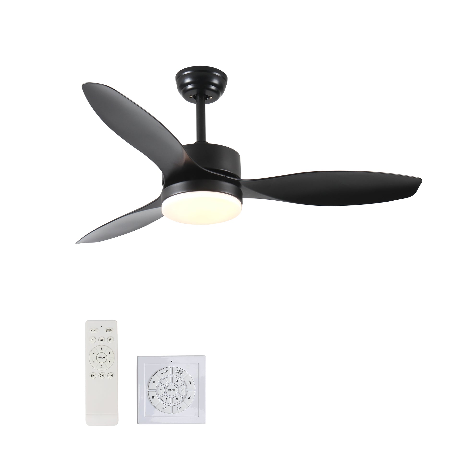 52 Inch Indoor Outdoor Ceiling Fan With Led Select Light Kit Black Black American Design Abs