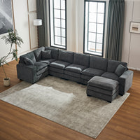 Modern U Shaped 6 Seat Sectional Sofa Couch With One Ottoman And Three Toss Pillows ,Modular Sofa For Living Room,Corduroy Sofa Grey Corduroy 7 Seat