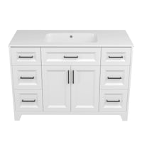 Solid Wood 48 Inch Bathroom Vanity With Single Sink Combo, Modern Vanity Cabinet With 2 Soft Closing Doors & 6 Full Extension Dovetail Drawers White 4 White 2 2 48 In & Above 32 To 35 In Soft Close Doors Bathroom Freestanding Luxury,Modern 20 25 Inches