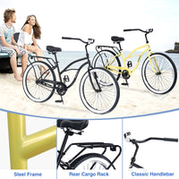 Single Speed Bicycles 26"Inch,Steel Frame, Wide Wheels For Stability, Rear Coaster Brakes,Multiple Colors Men'S Beach Cruiser Bike Cycling Black Garden & Outdoor Steel