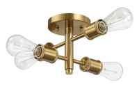 Ephemeral Four Lights Semi Flush Mount Retro Hallway Kitchen Bedroom Living Room Ceiling Pendant 11"W 6.5"H Clear,Gold,Rustic Ceiling Lights Brass,Glass