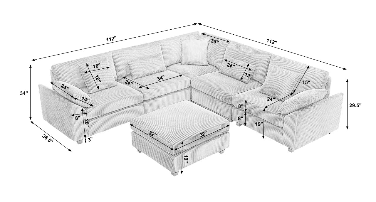 Arrival Oversized Modular Sectional Sofa Couches Set,Corduroy Upholstered Deep Seat Comfy Sofa For Living Room ,6 Seat ,Brown Brown Fabric 6 Seat