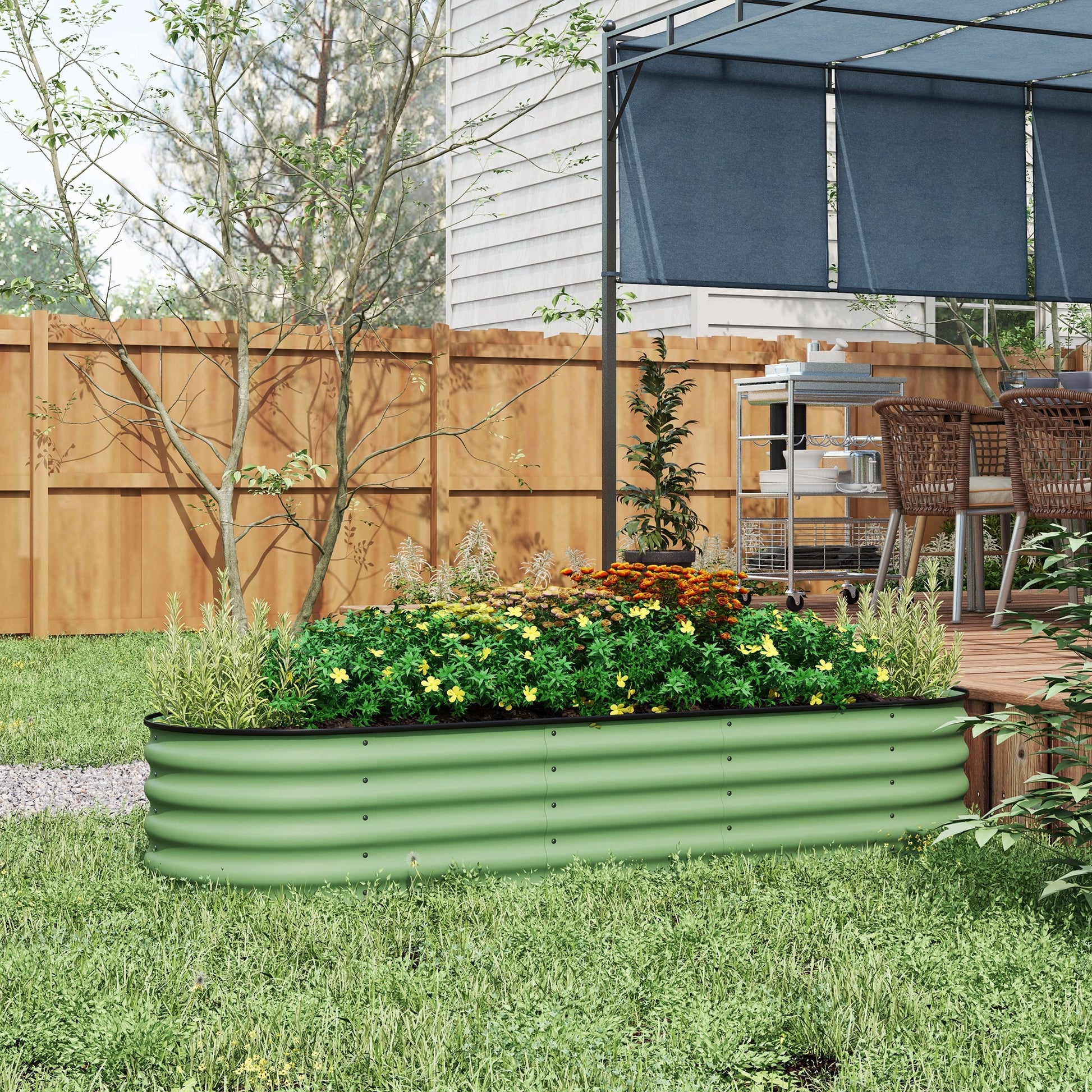 Outsunny 6.5' X 2' X 1.4' Galvanized Raised Garden Bed Kit, Outdoor Metal Elevated Planter Box With Safety Edging, Easy Diy Stock Tank For Growing Flowers, Herbs & Vegetables, Green Green Steel