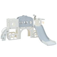 7 In 1 Toddler Slide Set, Freestanding Space Set With Slide, Kids Slide Playset Structure, Arch Tunnel And Basketball Hoop, Toy Storage Organizer For Toddlers, Kids Climbers Playground Grey White 50 99 Lbs Cute 1 To 2 Years Hdpe Indoor & Outdoor Use