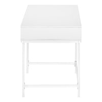 Computer Desk, Home Office, Laptop, Storage Drawers, 48"L, Work, White Laminate, White Metal, Contemporary, Modern White Particle Board