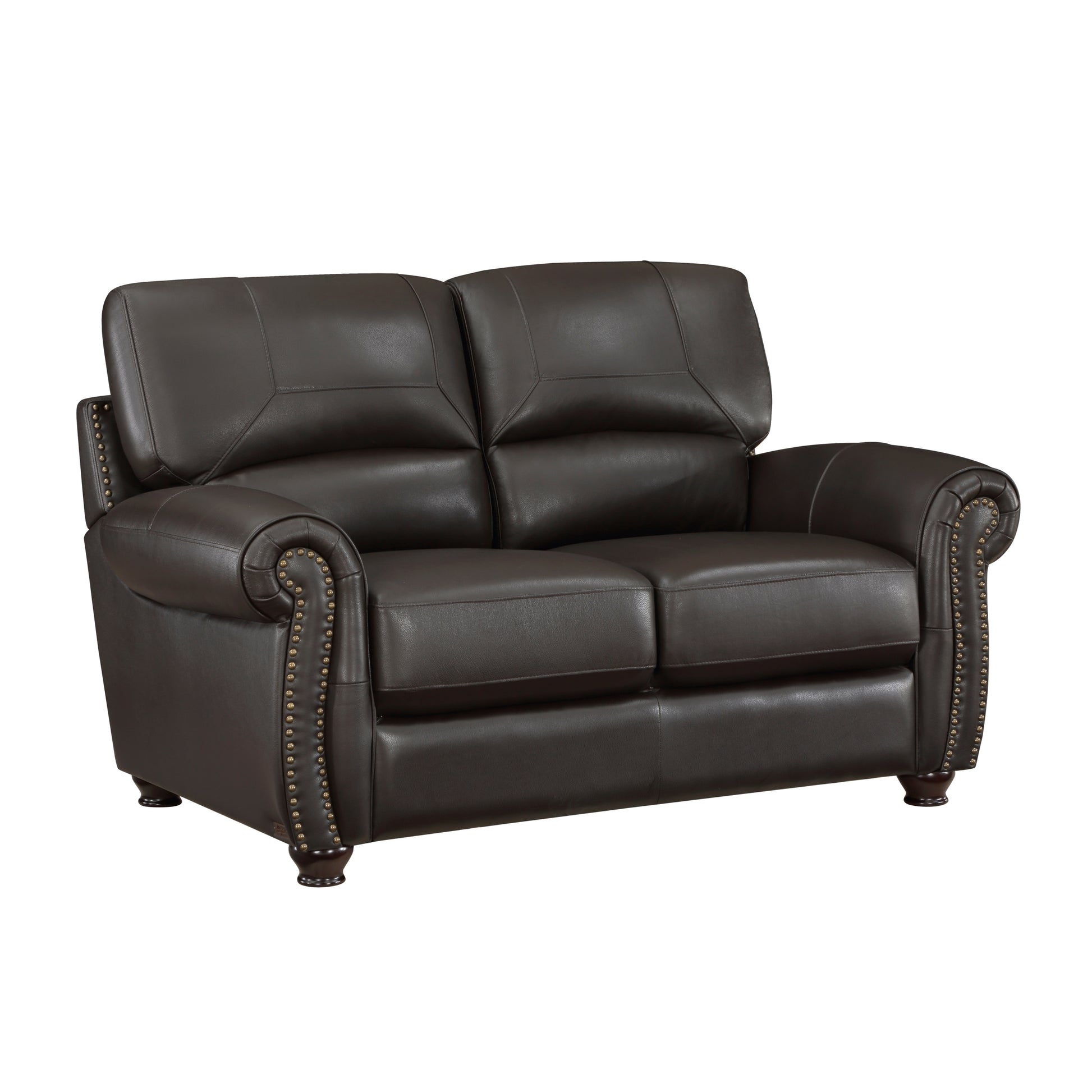 Traditional Living Room Furniture 2Pc Sofa Set Dark Brown Leather Sofa Loveseat Comfortable Plush Seating Rolled Arms Trim Classic Design Dark Brown Primary Living Space Classic,Traditional Rolled Arms Solid Wood 5 Seat