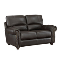 Traditional Living Room Furniture 2Pc Sofa Set Dark Brown Leather Sofa Loveseat Comfortable Plush Seating Rolled Arms Trim Classic Design Dark Brown Primary Living Space Classic,Traditional Rolled Arms Solid Wood 5 Seat