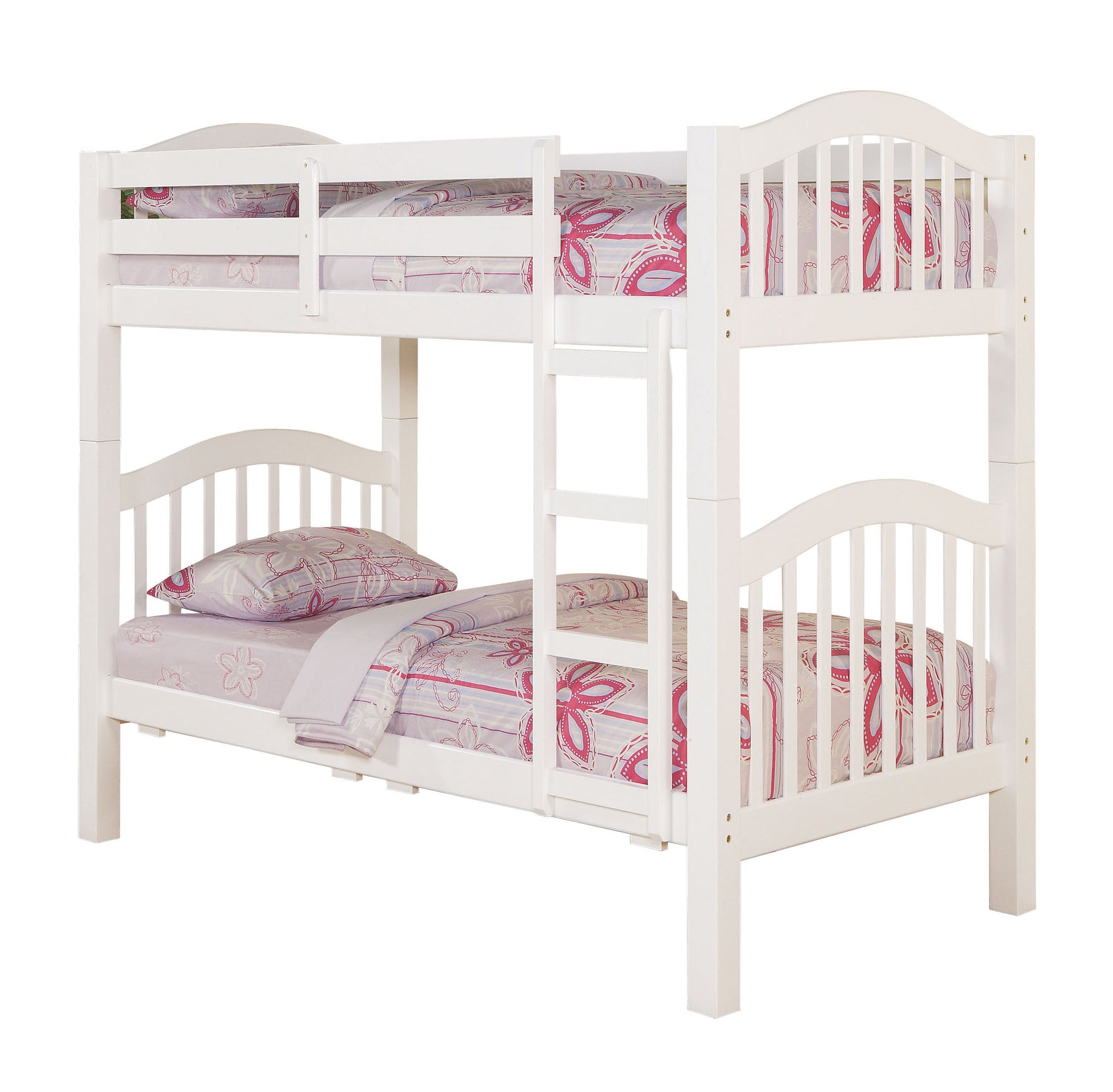 White Twin Over Twin Bunk Bed With Built In Ladder White Wood