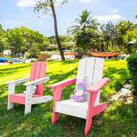 Hdpe Kid'S Size Adirondack Chair, Kidproof Ultra Durable Weather Resistant Design, White And Pink White Hdpe