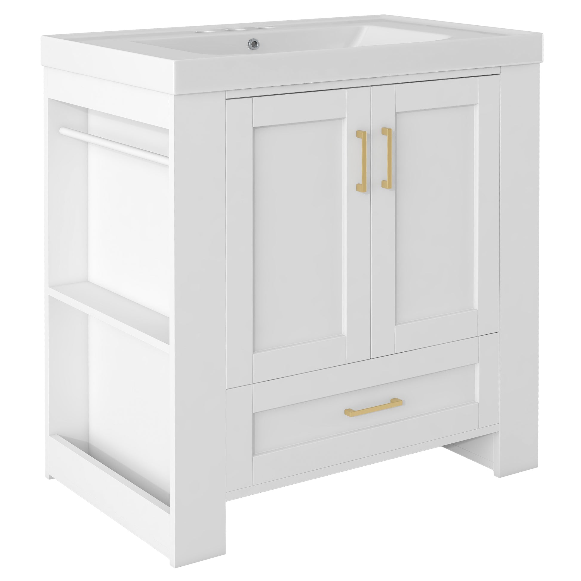 30'' Bathroom Vanity With Seperate Basin Sink, Modern Bathroom Storage Cabinet With Double Sided Storage Shelf, Freestanding Bathroom Vanity Cabinet With Single Sink 1 White Adjustable Hinges Bathroom Freestanding Solid Wood Mdf Resin Painted