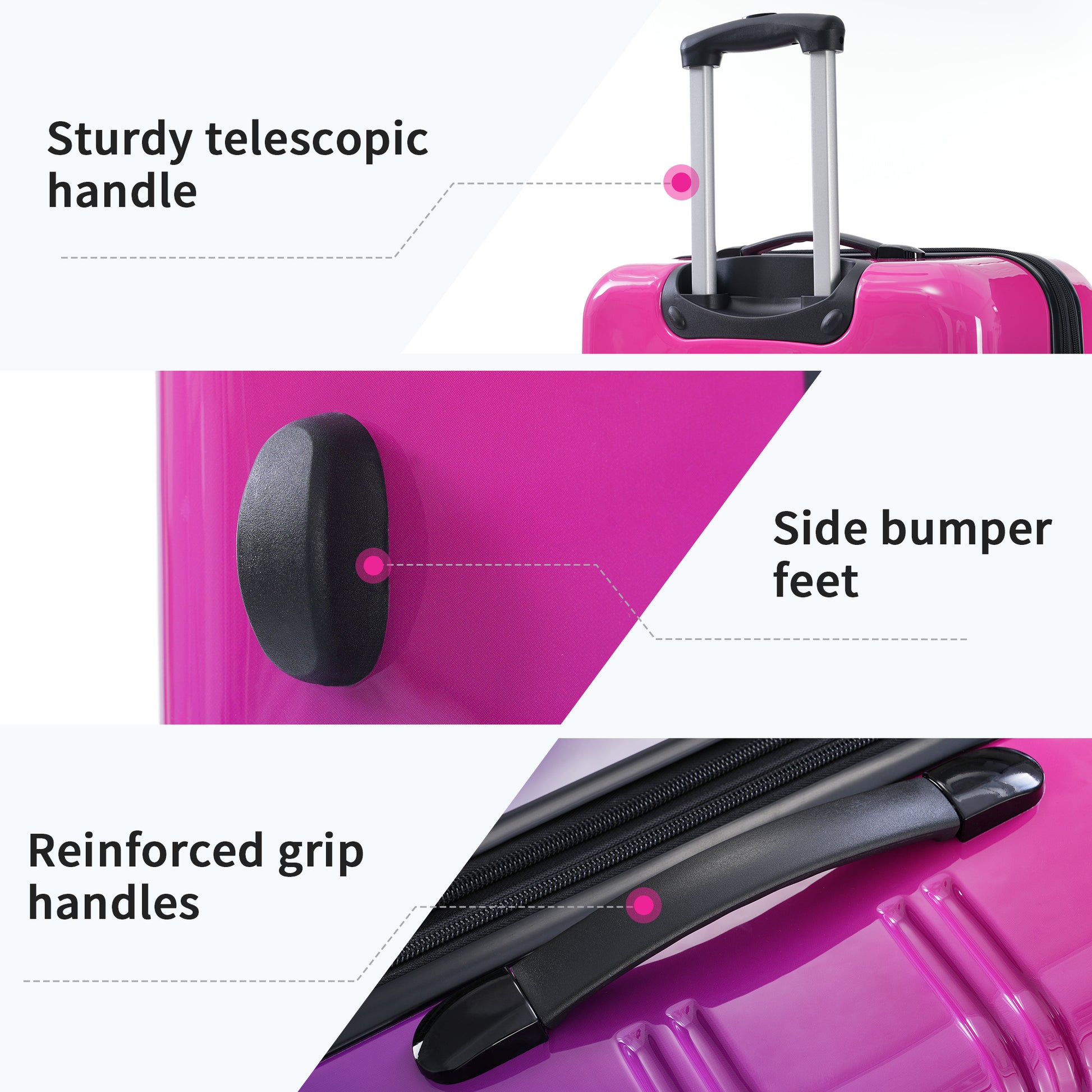 Hardshell Luggage Sets 3 Piece Gradient Color Expandable Suitcase With Spinner Wheels And Tsa Lock Lightweight 20" 24" 28" Available,Purple And Pink Multicolor Purple Abs