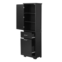 Tall Bathroom Storage Cabinet, Freestanding Storage Cabinet With Two Different Size Drawers And Adjustable Shelf, Mdf Board With Painted Finish, Black Black Mdf