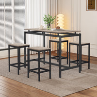 5 Piece Compact Bar Table Set With Table And Stools Modern Industrial Design, Space Saving Furniture For Dining Room And Breakfast Nook Oak Oak Mdf Steel