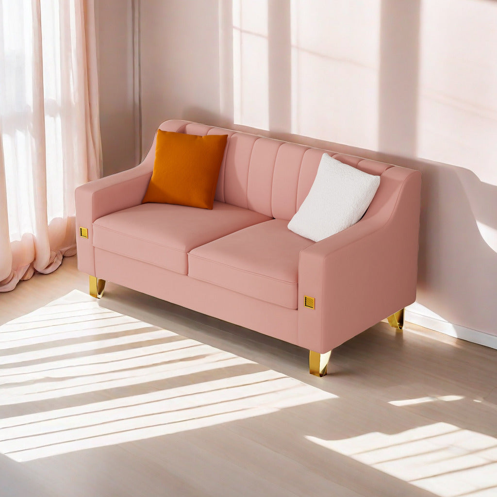 Fx P85 2S Pk 2 Seats Sofa Luxury Pink Velvet Loveseat Sofa With Gold Accents Modern 3 Seat Couch With Plush Cushions, Perfect For Living Room And Office Decor Temu Suitable Pink Velvet