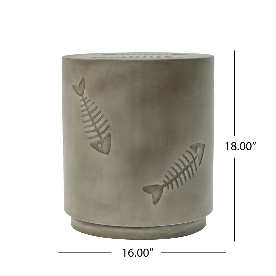 16'' Mgo Side Table Fish Pattern Grey Magnesium Oxide