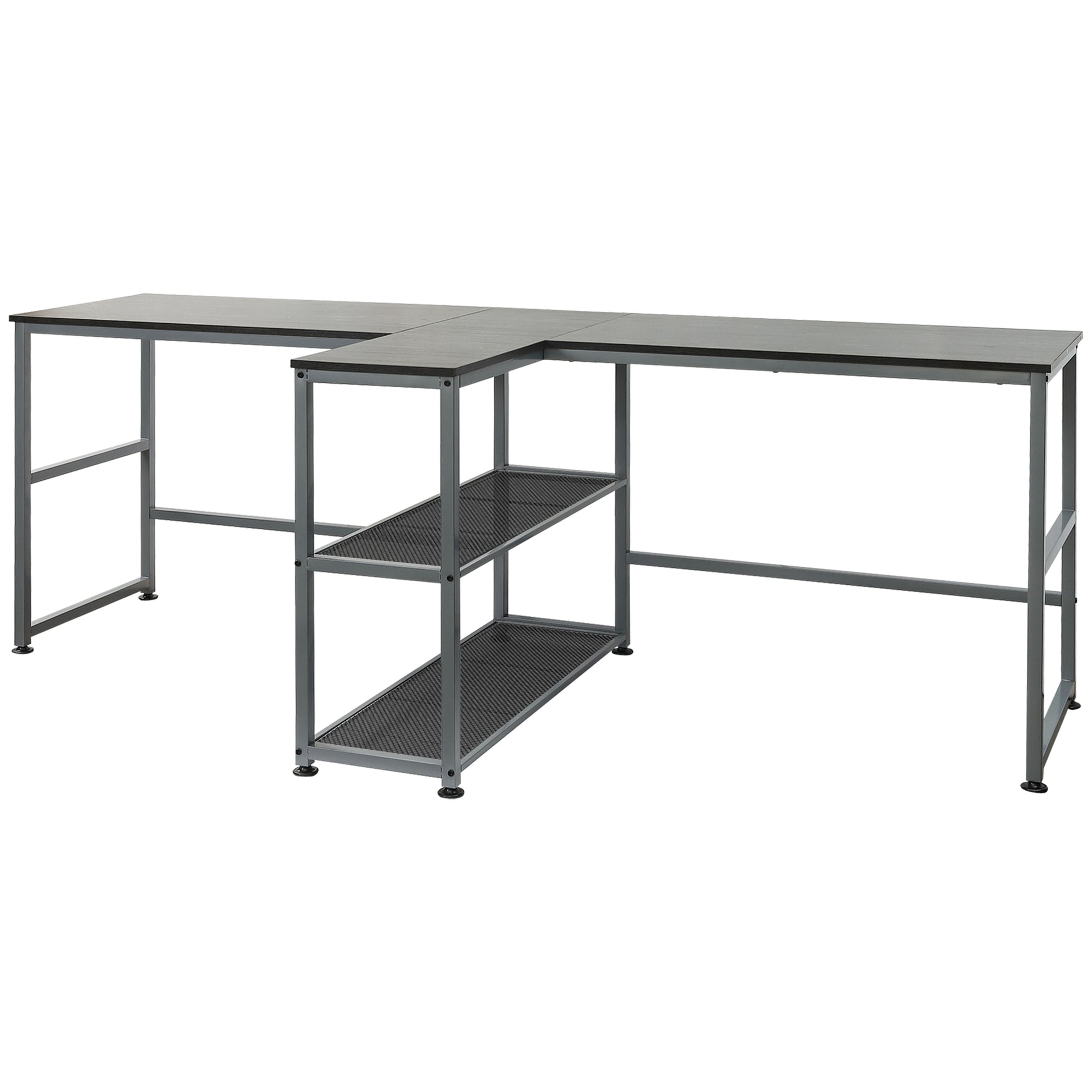 Homcom 83" Two Person Computer Desk With 2 Storage Shelves, Double Desk Workstation With Book Shelf, Long Desk Table For Home Office, Black Black Engineered Wood