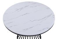 5Pc Dining Set Contemporary Modern Style White Faux Marble Round Table Cage Like Base Light Gray Fabric Upholstery Dining Wooden Furniture Black Finish Upholstered Chair Wood Black,Light Gray,White