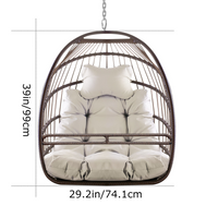 Swing Hammock Egg Basket Chairs Without Stand Indoor Outdoor, Uv Resistant Cushion Hanging Chair, Foldable Frame 350Lbs Capacity Ceiling Hammock Chair For Patio Porch Backyard Balcony Beige Brown