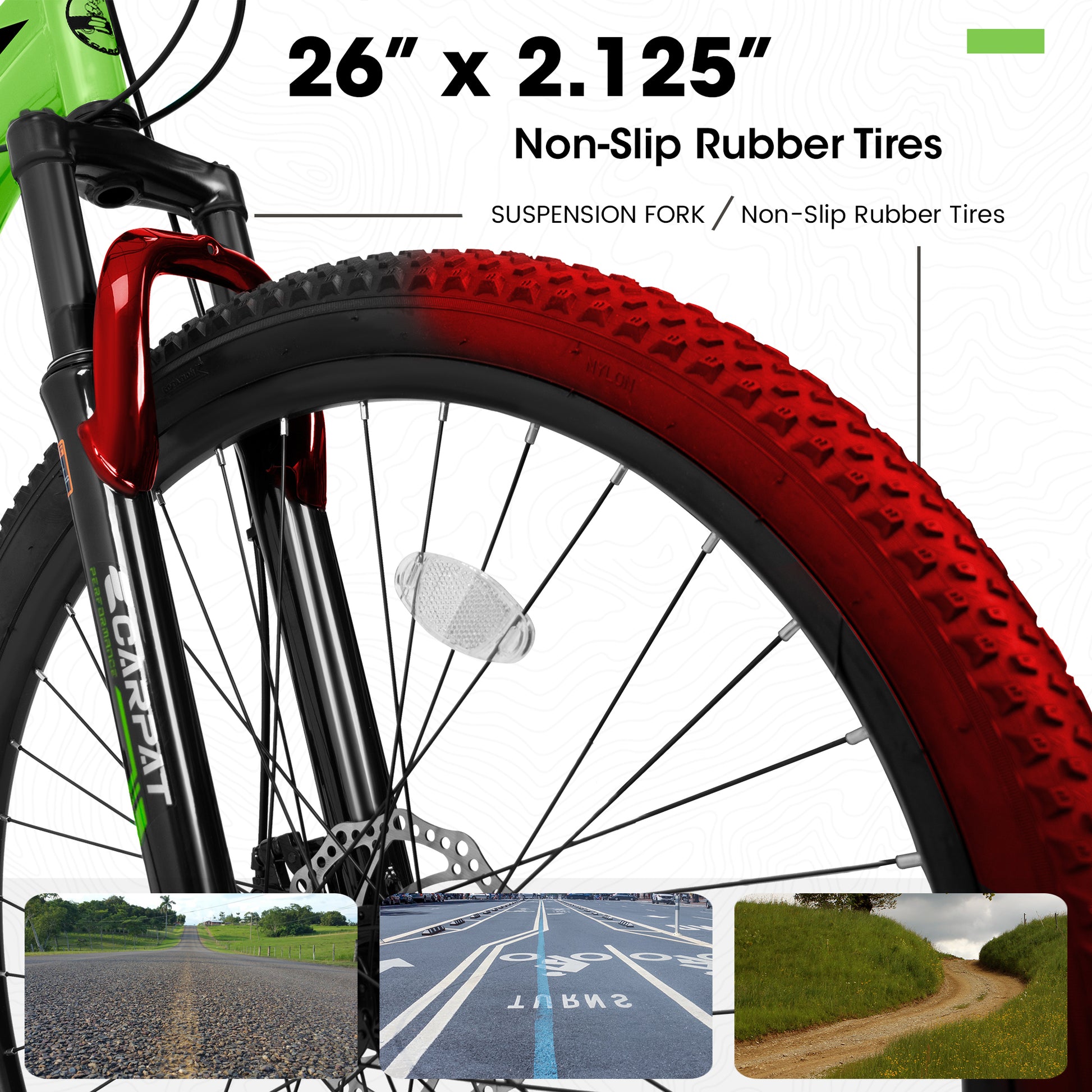 A2610 26 Inch Mountain Bike 21 Speeds, Suspension Fork, Steel Frame Disc Brake For Men Women Mens Bicycle Green Steel