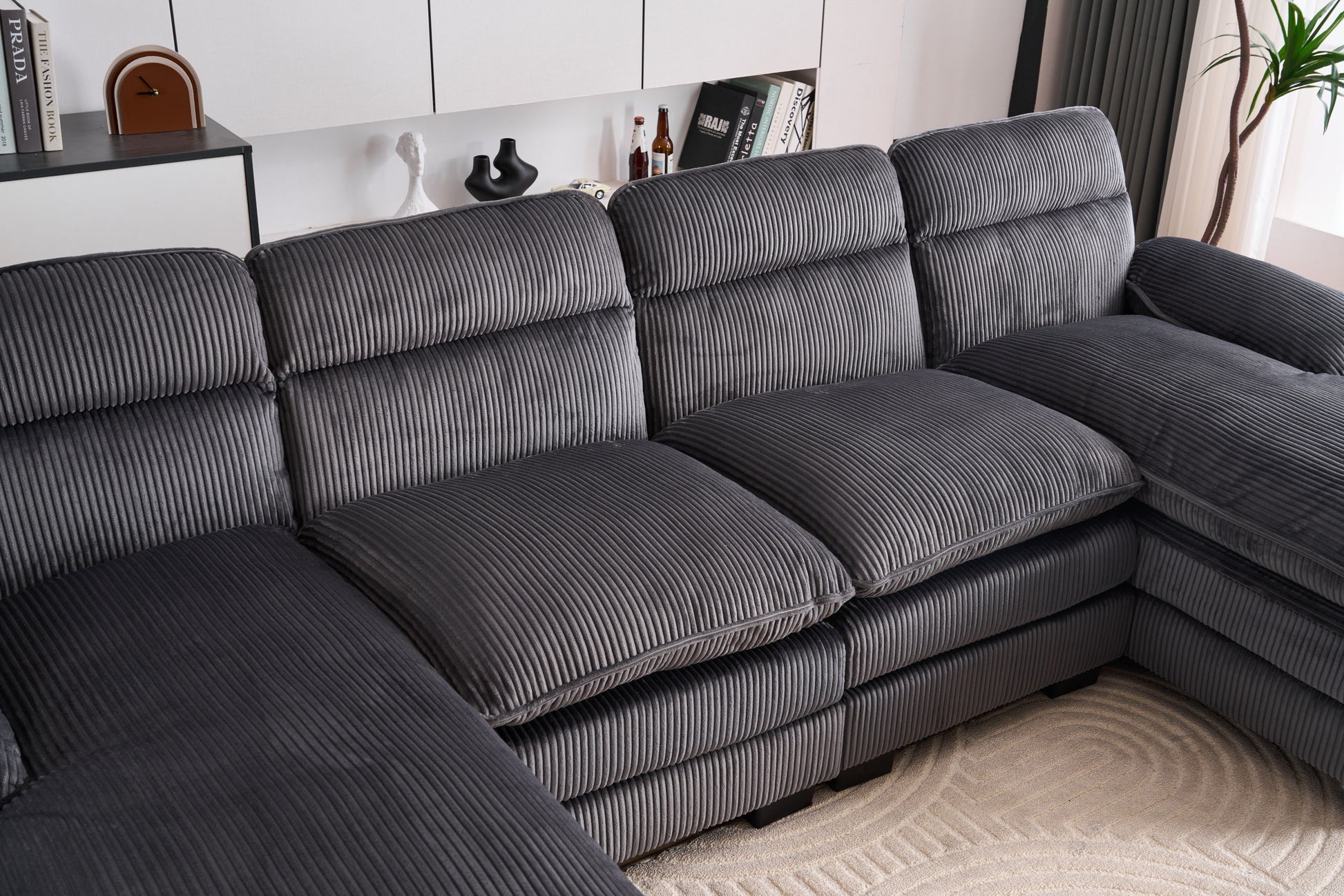 U Shaped Profile Sofa, Including Two Single Seats And Two Chaise, Modular Sofa, Corduroy Sofa Grey Foam Corduroy 4 Seat