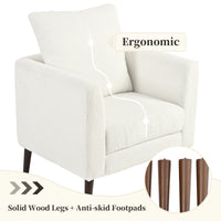 Teddy Fabric Accent Chair, Fabric Armchair Club Chair,Barrel Chair,Upholstered Arm Chair With Solid Wood Legs,Waist Pillow,Padded Single Chair For Living Room Bedroom Study Waiting Room,White White