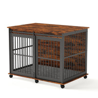 Furniture Dog Crate Sliding Iron Door Dog Crate With Mat. Rustic Brown,43.7''W X 30''D X 33.7''H . Rustic Brown Particle Board