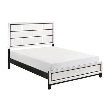 Modern Contemporary White Finish King Bed 1Pc Wooden Bedroom Furniture Black Line Design Box Spring Required King White Wood Bedroom Wood