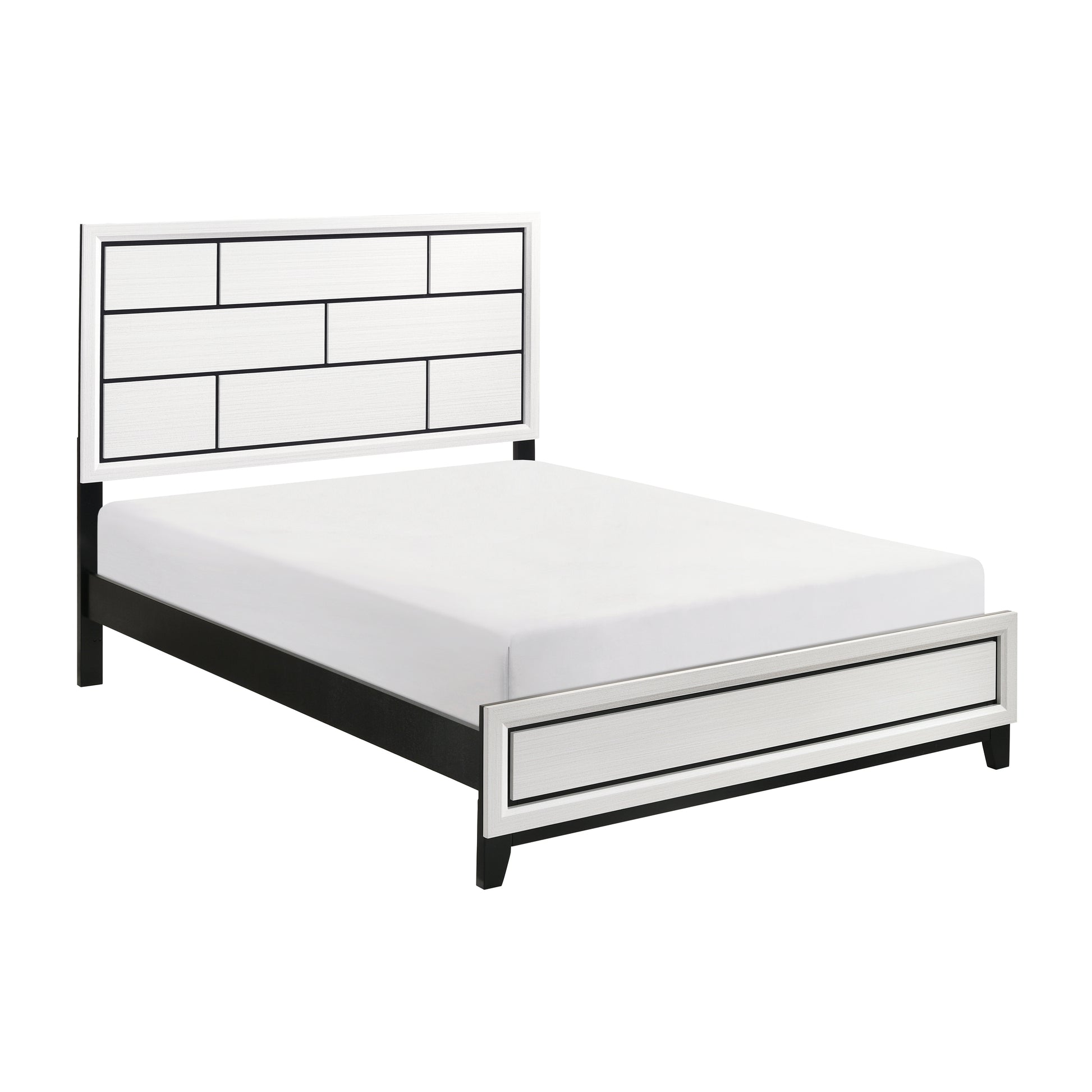 Modern Contemporary White Finish Full Bed 1Pc Wooden Bedroom Furniture Black Line Design Box Spring Required Full White Wood Bedroom Wood