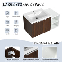 36 Inch Soft Close Doors Bathroom Vanity With Sink, A Small Storage Shelves, 24" And 12" Combination Cabinet, Kd Packing California Walnut 2 1 Bathroom Wall Mounted Modern Plywood