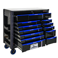 12 Layer Drawer Multi Purpose Tool Car, With Wheels, Iron Top Black Blue Steel