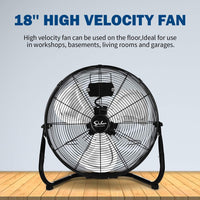 18 Inch 3 Speed High Velocity Heavy Duty Metal Industrial Floor Fans, Black Black Metal