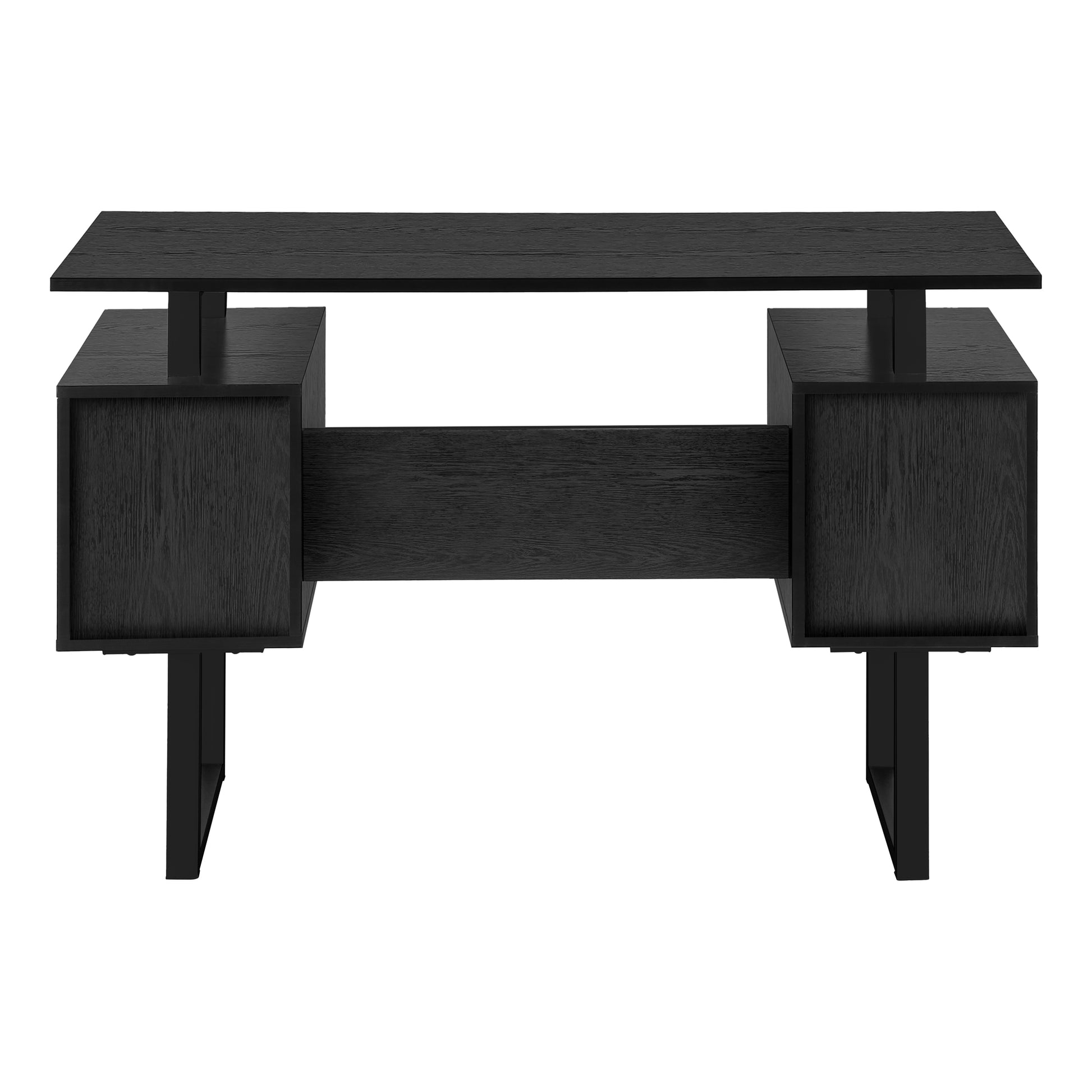 Computer Desk, Home Office, Laptop, Storage, 48"L, Work, Black Laminate, Black Metal, Contemporary, Modern Black Particle Board