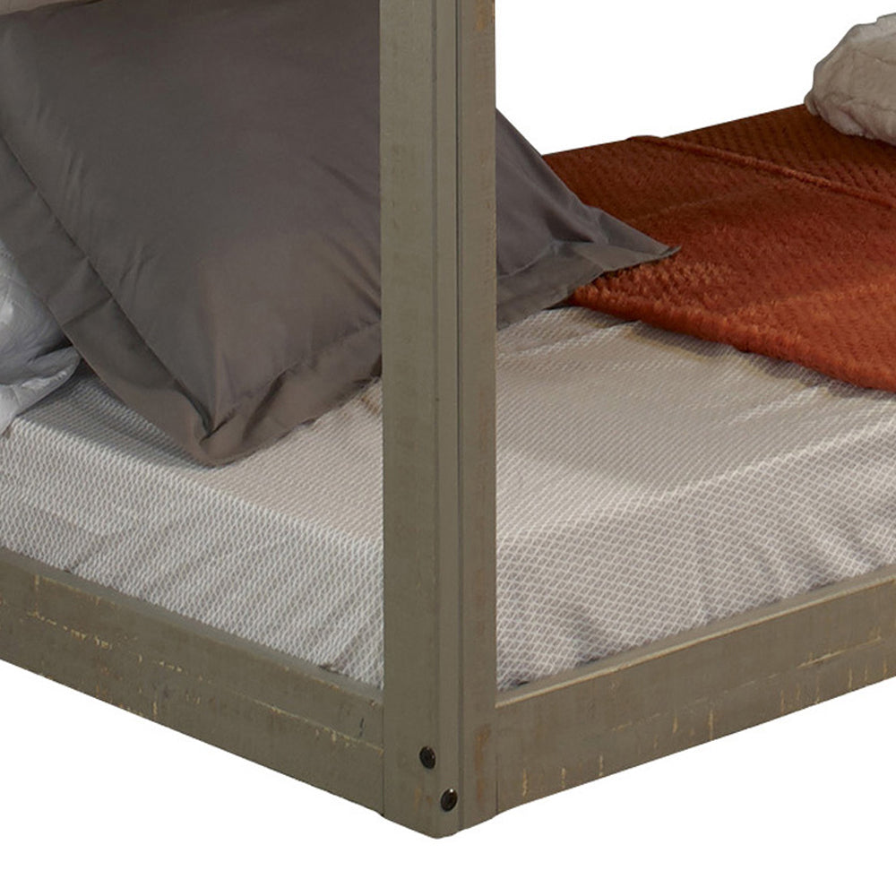 Rustic Grey Twin Over Twin Bunk Bed With Built In Ladder Grey Gray Wood