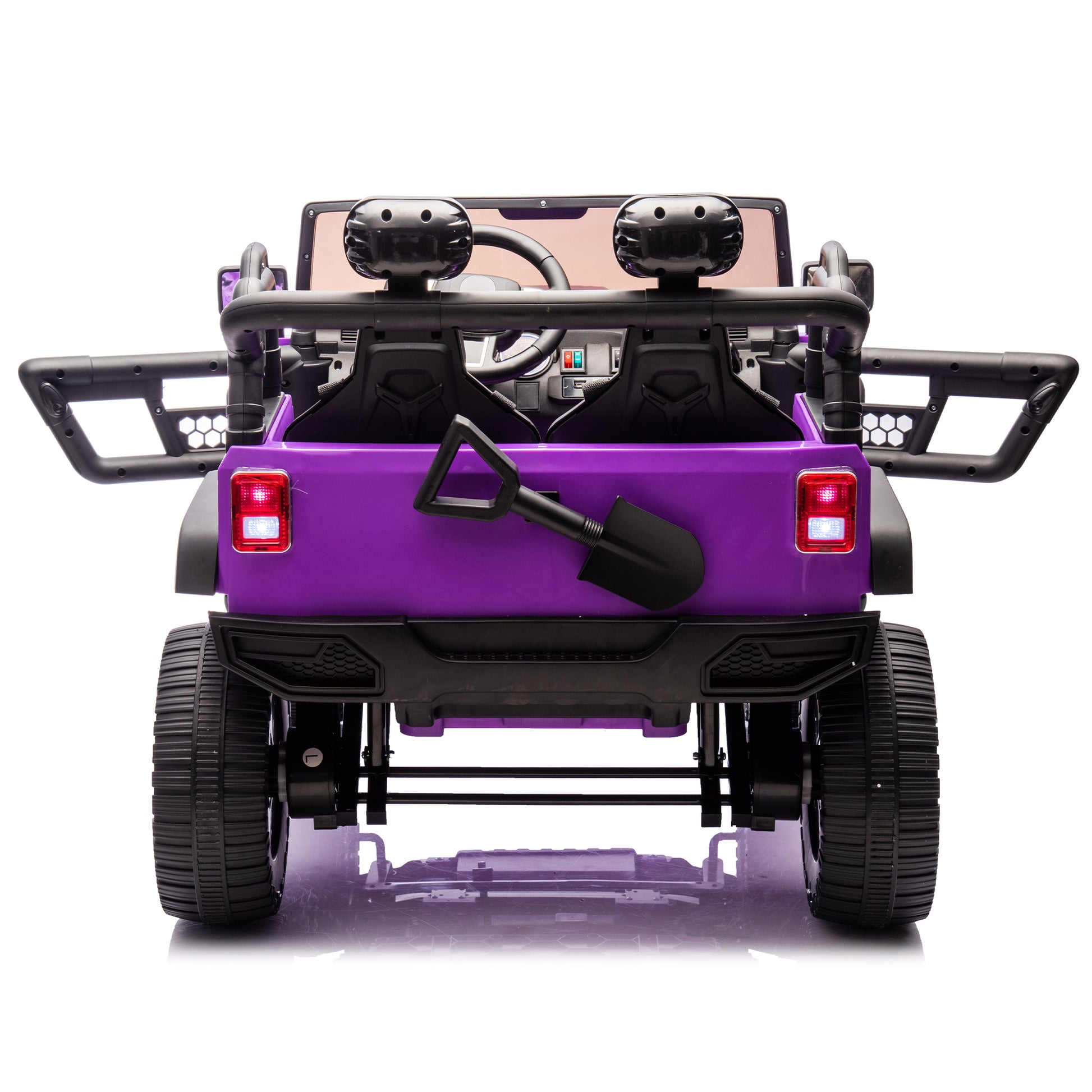 24V Two Seater Kids Ride On Truck Car W Parents Control,200W*2,Seat Width 20.28In,Four Wheel Suspension,Led Lights,Music,Mp3,Bluetooth,Two Independent Seat Belts,Suitable For Off Road For Kids Aged 3 Purple 100 149 Lbs Polypropylene