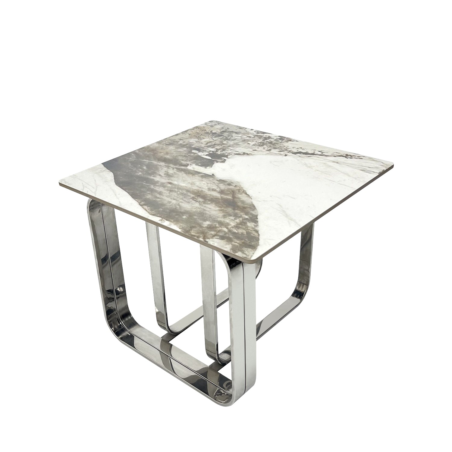 Rectangular End Table With Sintered Stone Top, Silver Metal Frame, For Living Room Silver Modern Open Storage Square Sintered Stone,Stainless Steel