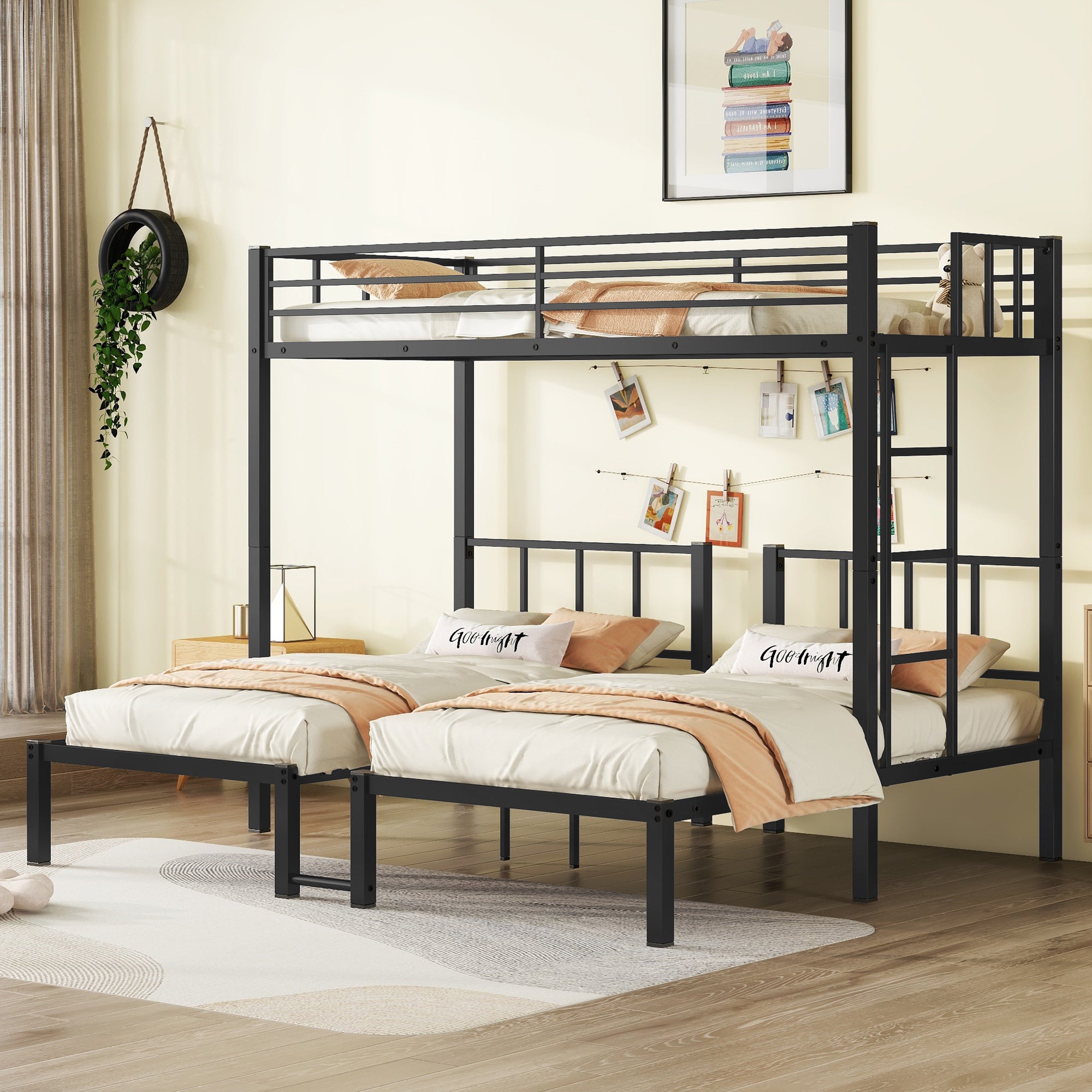 Twin Over Twin & Twin Bunk Beds For 3, Twin Xl Over Twin & Twin Bunk Bed Metal Triple Bunk Bed, Black Black Metal