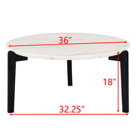 Living Room Coffee Table: Modern And Stylish 36 Inch Round Small Coffee Table, Imitation Marble Tabletop With Rubber Wood Solid Wood Legs, Wooden Coffee Table, Living Room, Office, Home Black White