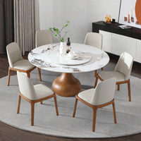 Modern Marble Dining Table, 59" Round Sintered Stone Table For Dining Room, Kitchen, Dinette, Compact Space With Lazy Susan 6 Chairs Walnut,White Dining Room American Design,Luxury,Modern Oak Round