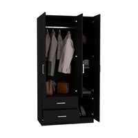 Sebree 71" High Armoire Wardrove Closet With 2 Drawers, Four Doorsthree Cabinetsix Shelves And Hanging Rod, Bedroom Clothes Storage Cabinet Organizer Black Black Particle Board